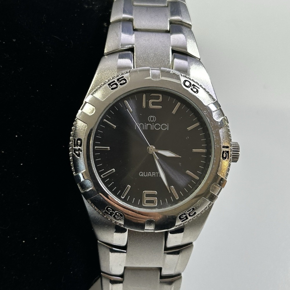 Minicci Men's Quartz Watch Black Dial‎ Silver Tone Stainless Steel – Not Tested